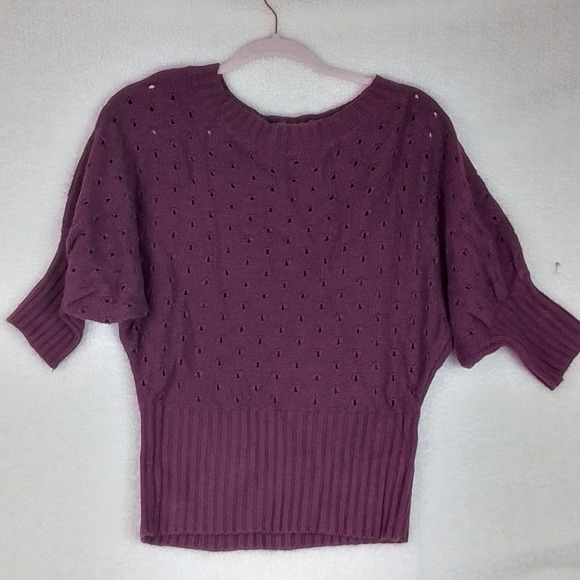 Takeout Dolman Sleeve Cropped Knit Sweater Size‎ Medium in Wine - Picture 1 of 11